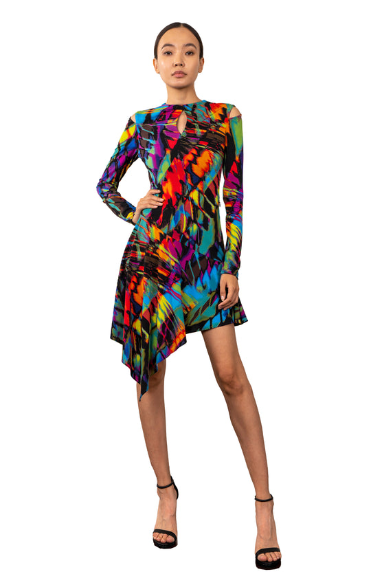Aerope Papillon | Printed Long Sleeve Jersey Dress