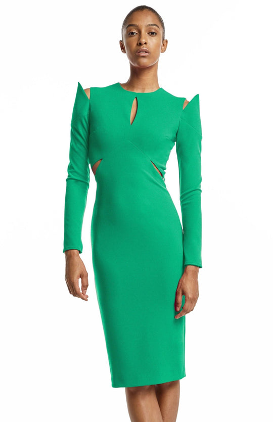 fitted long sleeve crepe dress