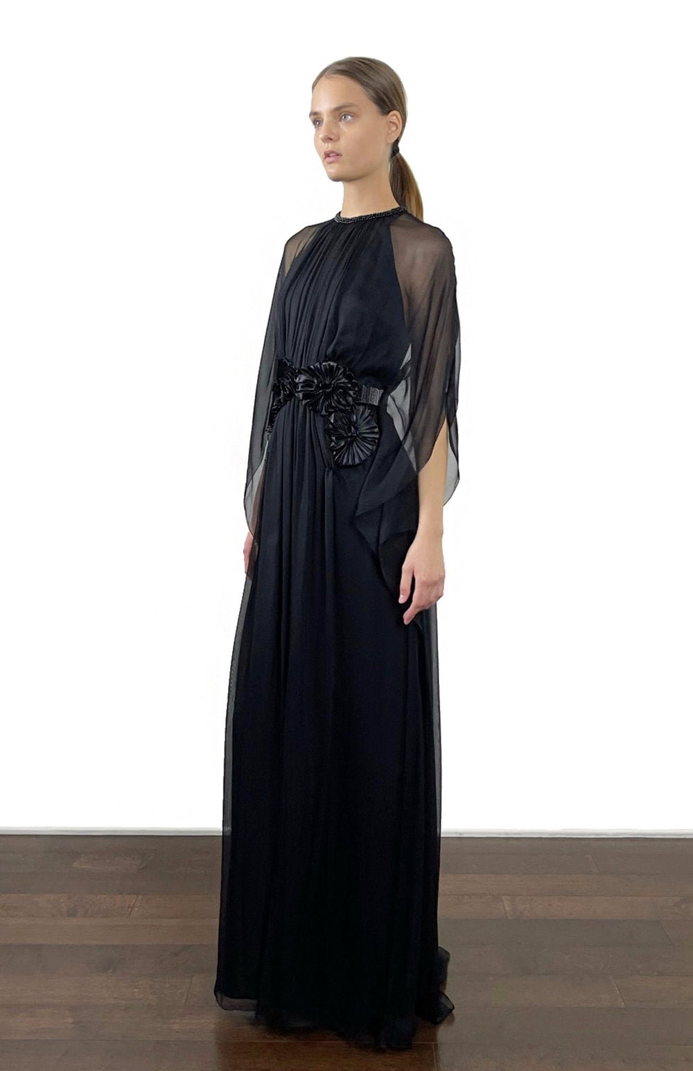 silk long black dress 