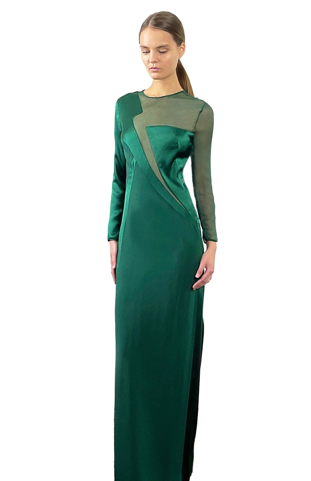 Emerald green silk satin dress