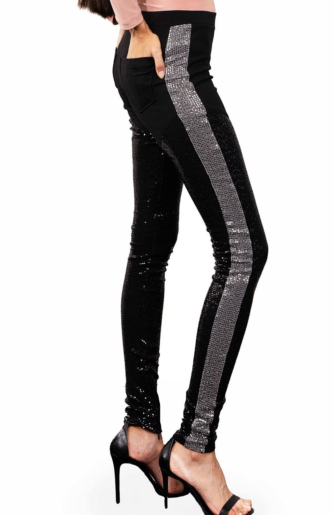 black and silver sequin leggings