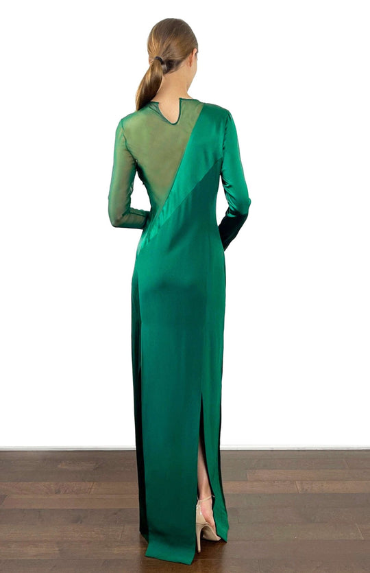  emerald green satin gown