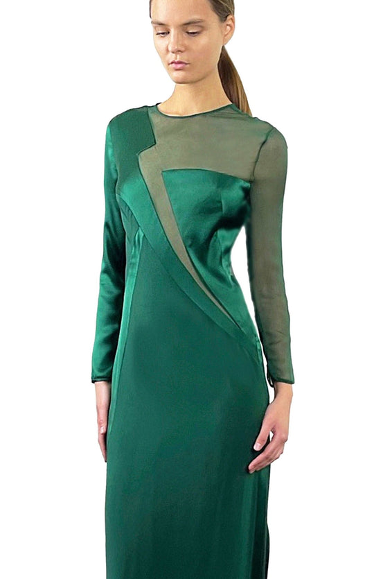 emerald green satin dress in silk