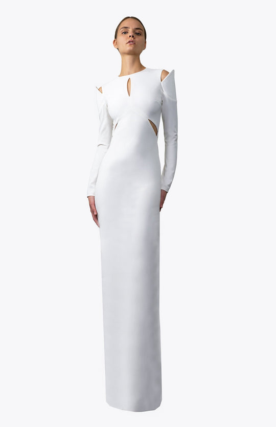 white long sleeve long evening dress