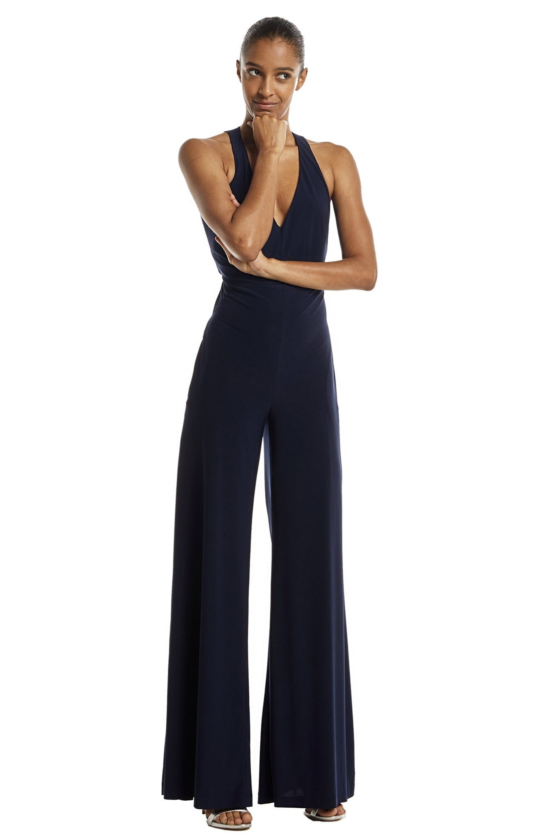 navy wide leg jumpsuit with pockets