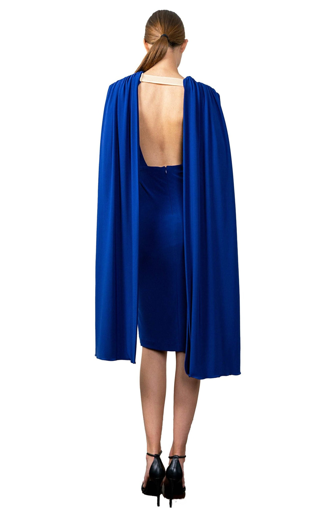 open back midi dress with cape