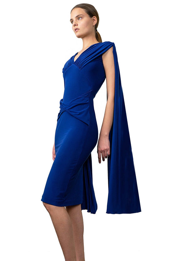 blue backless midi dress