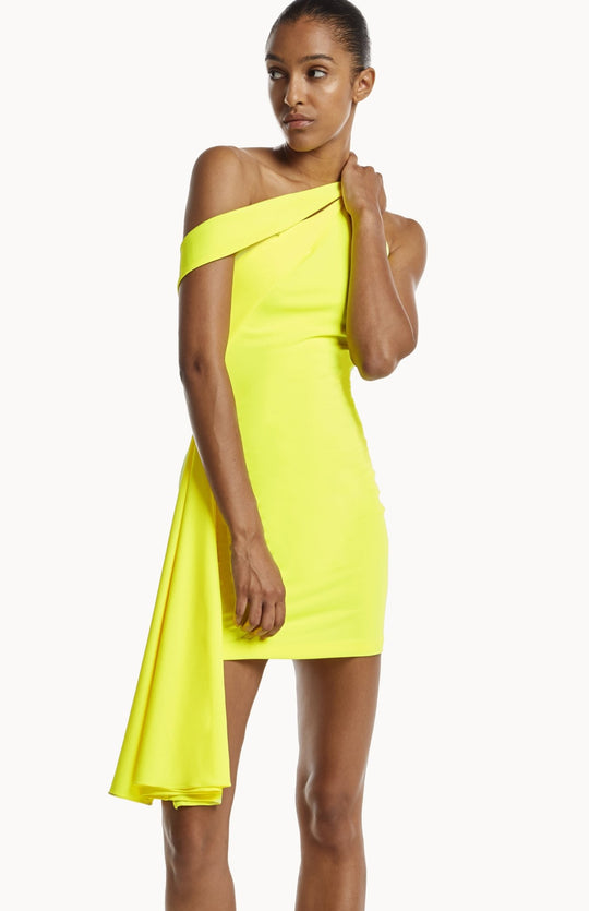 neon yellow short draped dress