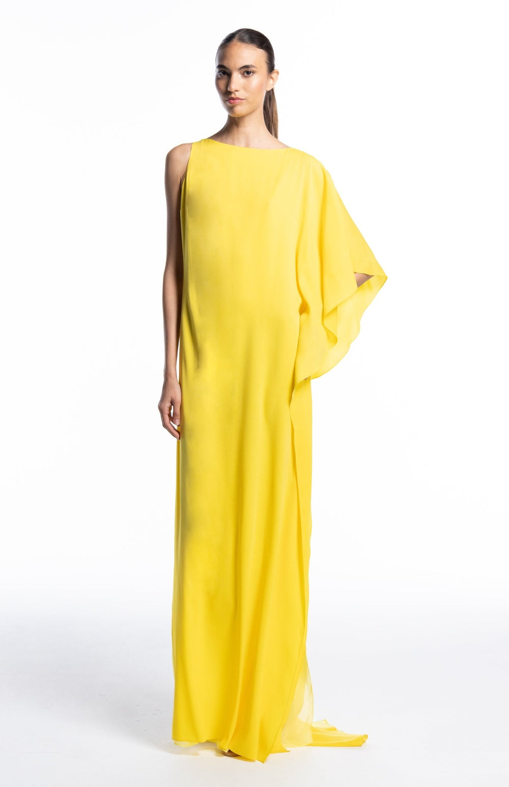 long yellow silk dress