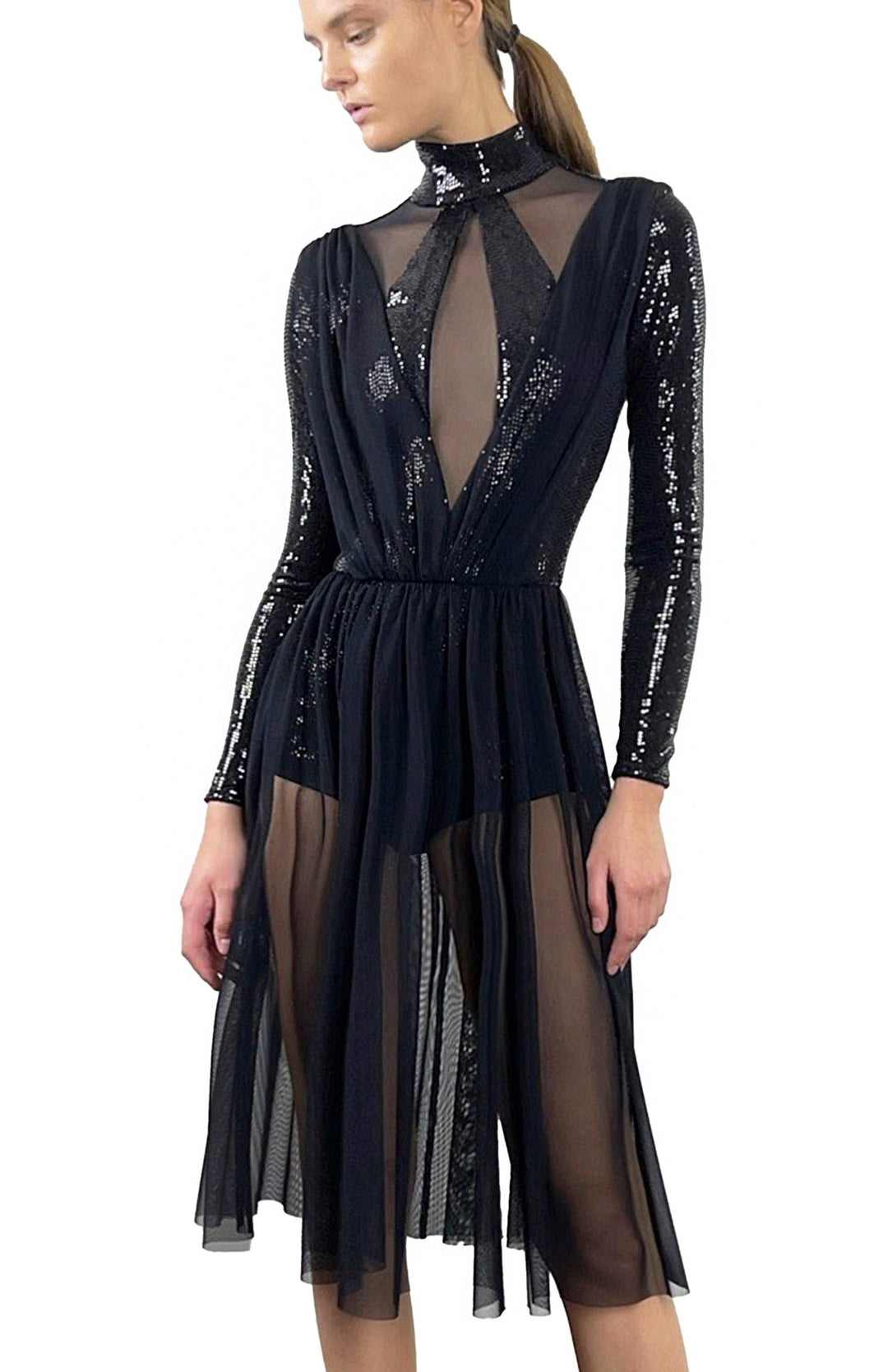 black sequin bodysuit dress