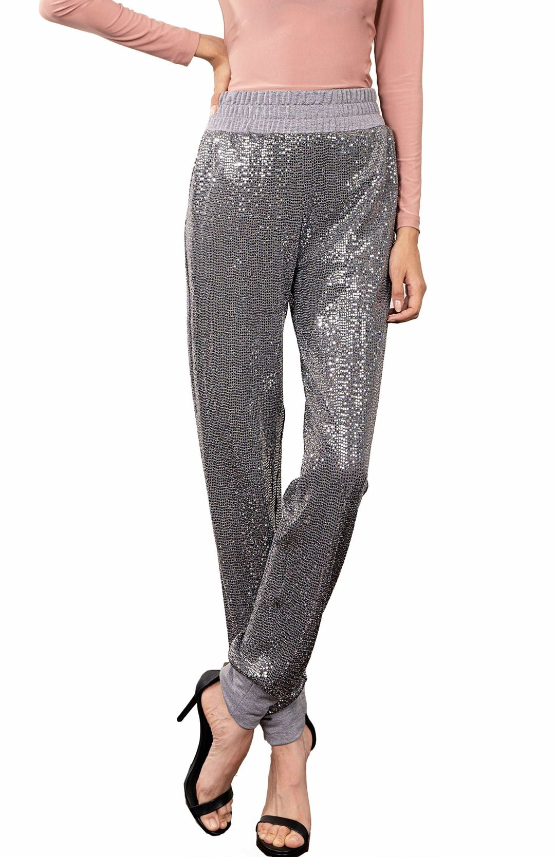 silver sequin joggers