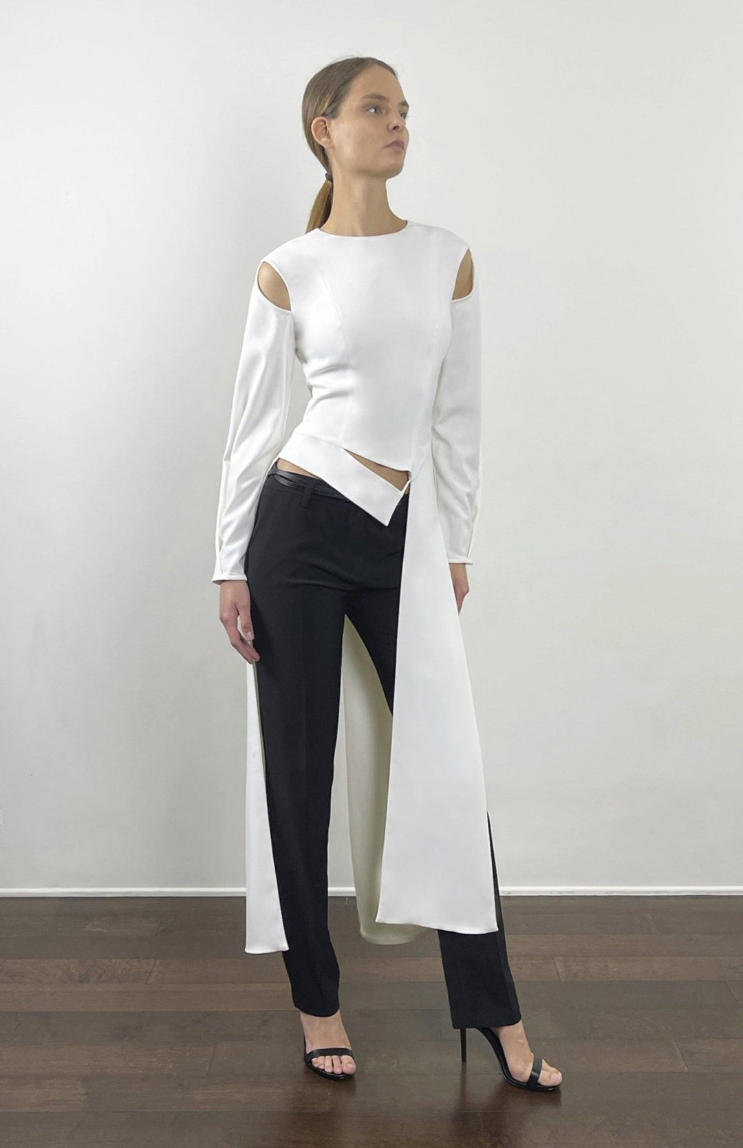 white long top with tails and cutouts