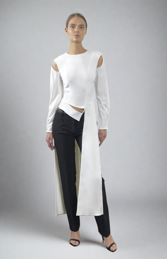white long sleeve long top with tails