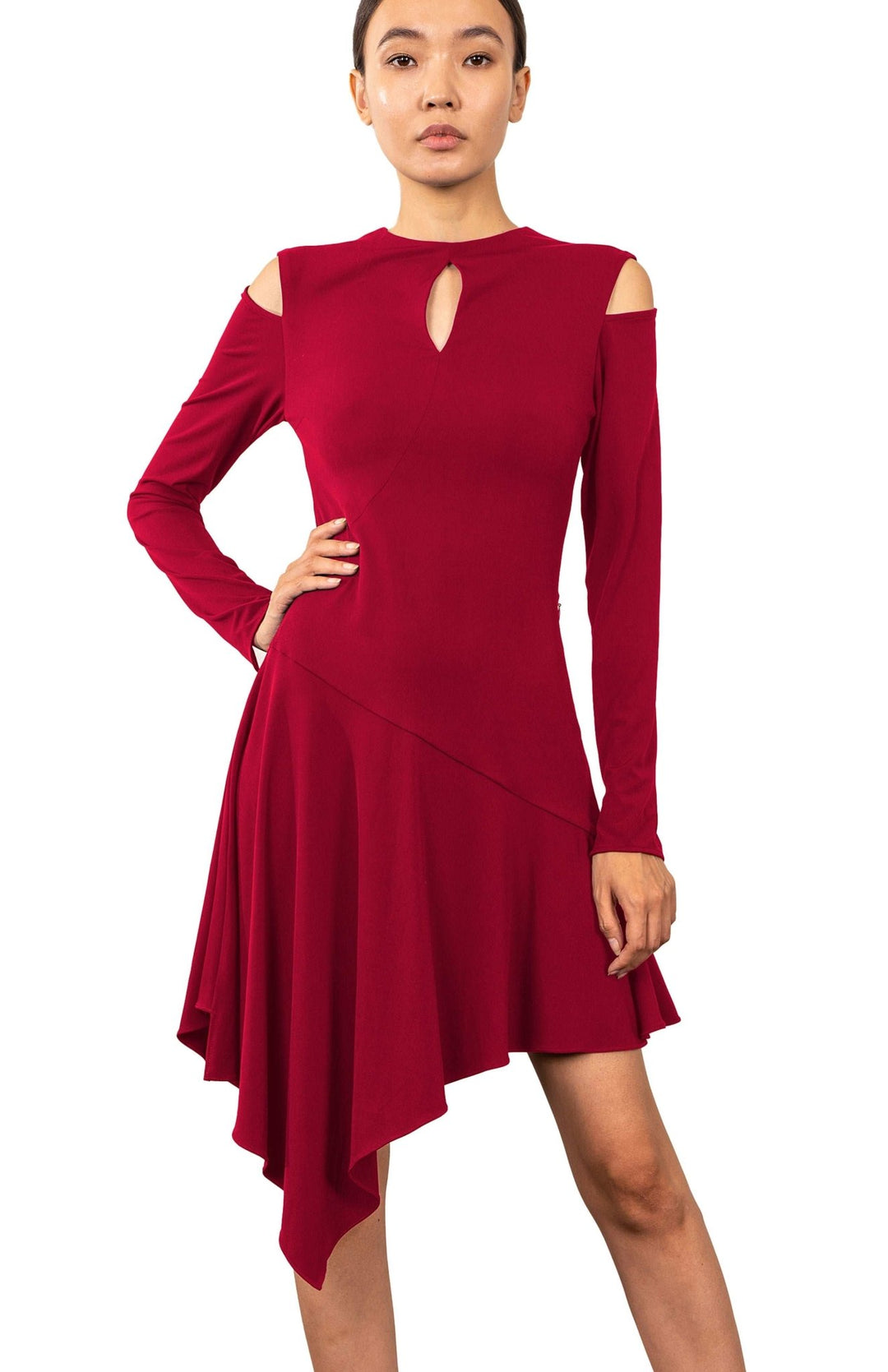 red short dress with long sleeves